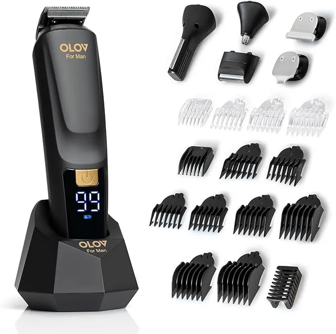 Beard Trimmer, 21 Piece All-in-One Mens Grooming Kit and Hair Clipper, Nose, Ear,Body and Face, Electric Razor with USB Recharge Dock