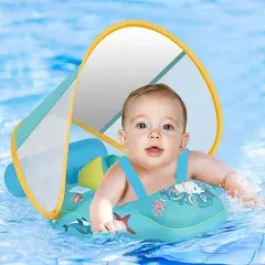 Baby Swimming Pool Float w/ Canopy UPF50+ Sun Protection, Airbag Support No flip