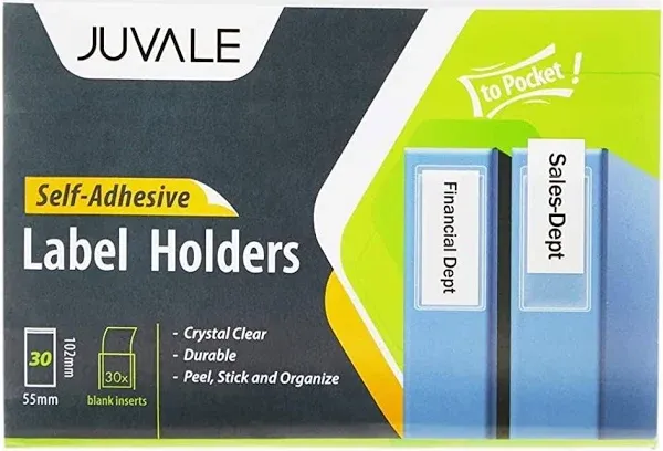 Juvale 30 Pack Self Adhesive Pockets with Blank Card Labels, Clear Label Holders with White Cards (2.1 x 4 in)