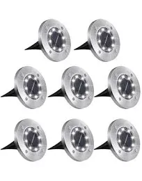 Aogist Outdoor Solar Ground Lights, 8 LED Waterproof Garden Lights Patio Disk Lights In-Ground Landscape Lighting for Lawn Patio Pathway Yard Deck Walkway (White, 8 Pack)