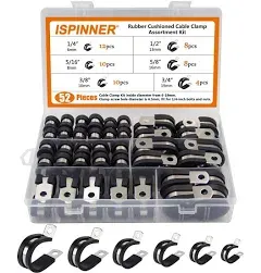 ISPINNER 52Pcs Cable Clamps Assortment Kit, 304 Stainless Steel Rubber Cushion P