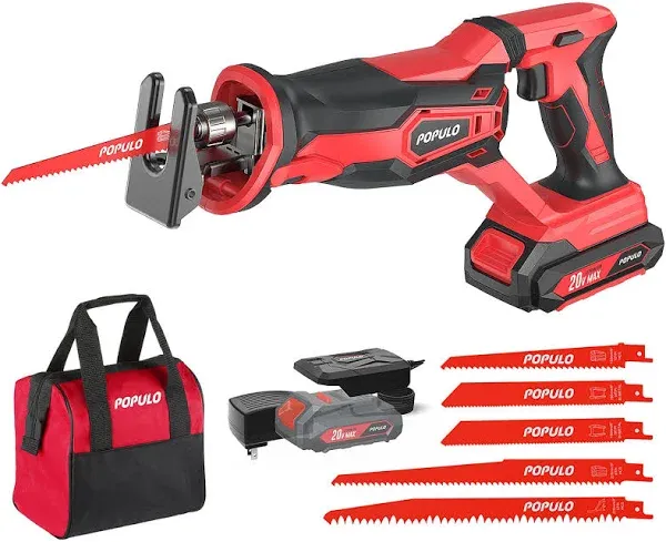 POPULO Cordless Reciprocating Saw, 4.0Ah 20V MAX Battery Power Saw, Electric