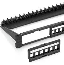 Everest Media Solutions 24 Port Keystone Patch Panel (1-Pack) - Use with Slim Profile Keystones ONLY (Wider Jacks May not fit Side by Side) - with Adjustable Rear Cable Management Bar