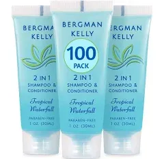 Bergman Kelly - Travel Size 2 in 1 Shampoo & Conditioner - 1 fl oz, 100 pk, Tropical Waterfall - Delight Your Guests w/Invigorating & Refreshing