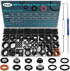 KEZE 680 PCS Rubber Washer Assortment Kit 14 Size Water Hose Washers and 18 Size Nitrile O Ring Washers Set for Outside Faucet Spigot Garden Hose