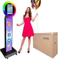 Portable Photo Booth for iPad 10.2" 10.9'' 11'' 12.9'' Shell Stand Selfie Station Customized Logo Photobooth Machine with Round Adjustable RGB LED Light Ring for Events Rental Wedding