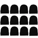 12 Pack Winter Unisex Beanie Cap Hats for Men Women, Warm Cozy Knitted Cuffed Skull Cap,Solid Black Color Wholesale