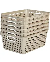 Really Good Stuff Large Plastic Book Baskets, 13?" by 10" by 5?" - 6 Pack, Pebble | Classroom Library Organizer, Toy Storage, Multi-Purpose Organizer Basket