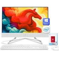 HP Newest All-in-One Desktop - 21.5" FHD Display, Intel Processors with UHD Graphics, 32GB RAM, 512GB SSD + 500 GB P500 External SSD, Webcam, RJ-45, Windows 11 Pro, Wired Keyboard & Mouse, White