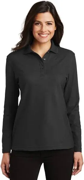 Port Authority L500LS Ladies Silk Touch Long Sleeve Polo - Black - XS