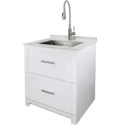 Transolid All-in-One 29 in. x 25.5 in. Stainless Steel Quartz Undermount Laundry/Utility Sink and Cabinet with Faucet