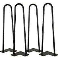 16-Inch Black Hairpin Table Legs,  Hairpin Desk  Legs, 1/2&#034; Diameter, Set of 4