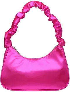 Women's Satin Evening Bag Shoulder Bags Clutch Handbag Mini Purse Hot Pink one-size