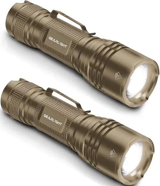 GearLight TAC LED Flashlight Pack 2 Compact Tactical Flashlights Desert Tan NEW