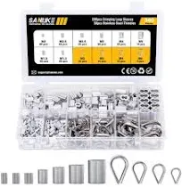 Sanuke 340PCS Stainless Steel Wire Rope Cable Thimbles Aluminum Crimping Loop