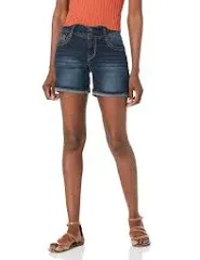 WallFlower Women's Luscious Curvy Denim Shorts Mid-Rise Bling and Belted Insta Stretch Juniors (Standard and Plus)