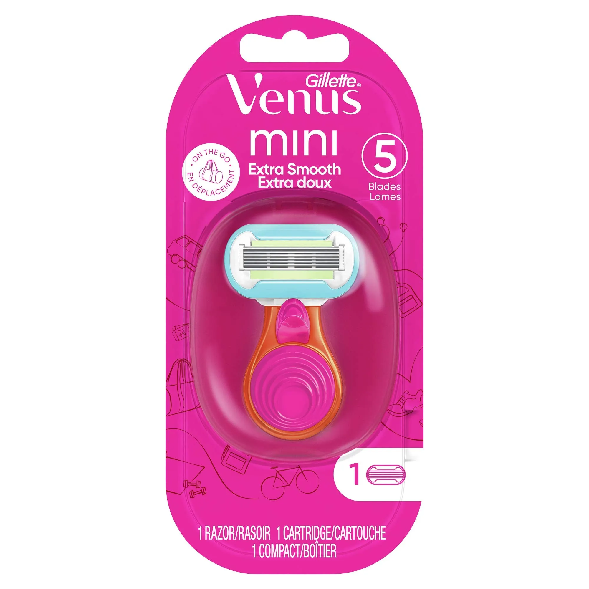 Gillette Venus Snap Cosmo Pink with Extra Smooth Women's On-The-Go Razor - 1 Handle + 1 Refill