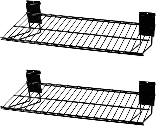 Slatwall Baskets Set of 2, Black, Duty Gargage Storage Slatwall Shelf, Slat Wall Wire Shelf-24 Inch Width, Slatwall Accessories