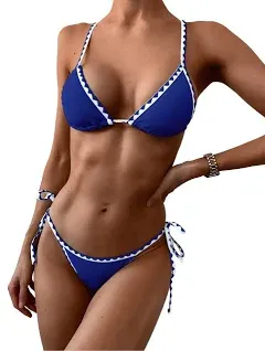 NWT ZAFUL Women&#x27;s Triangle Bikini Floral String Bikini Set Two Piece Swimsuit