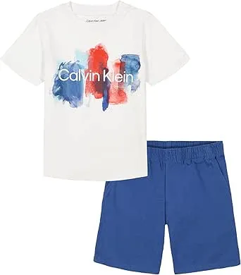 Calvin Klein girls 2 Piece Knit Woven Short Set