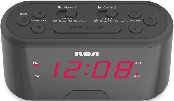 RC551 Digital Clock Radio, Black; Dual Wake Alarm, Sleep Timer, and Snooze; Wake to FM Radio or Alarm Function; Large Easy-to-Read Display; Batteries not Included