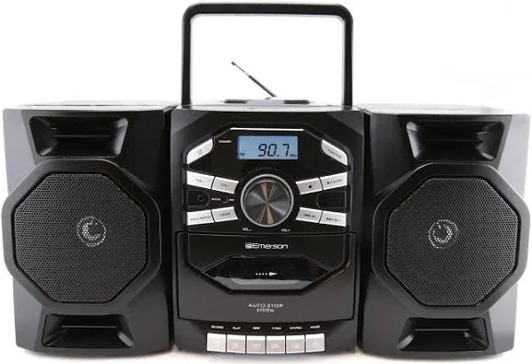 Emerson Boombox with CD & Cassette Player | Digital AM FM Portable Radio MP3, AUX, Mic Input | Portable Stereo System For Home, Indoor, Outdoor | Loud Big Speakers