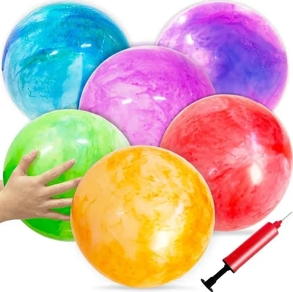 Qiuttnqn 6 PCS Fun Bouncy Balls,12 Inch Marbleized Bouncy Balls,Rubber Inflatable Kick Ball with Pump for Kids and Adults,Park,Beach,Playground,Indoor and Outdoor Games