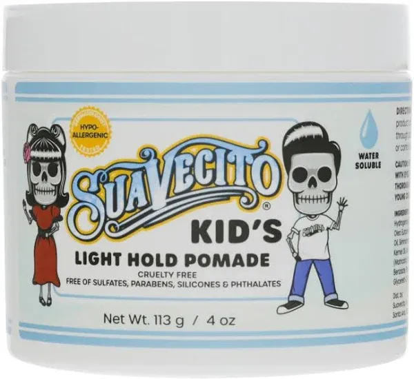 Suavecito Kid's Pomade Calming Chamomile Scent Light Hold 4 oz. - Water Based Flake Free Hair Gel - Dermatologist-Tested, Hypoallergenic Formula - Free of Sulfates, Parabens, and Phthalates