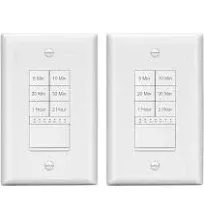 LIDER Countdown Timer Switch, 2-Hour, In-Wall, No Neutral Required