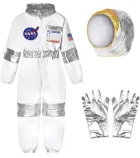 NASA Pilot Costume for Kids Astronaut NASA Costume for Boys Girls Space Jumpsuit for Halloween Dress Up