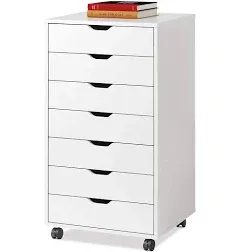 Wood Storage Dresser Cabinet with Wheels - 7 Drawers - White - Easy to Assemble