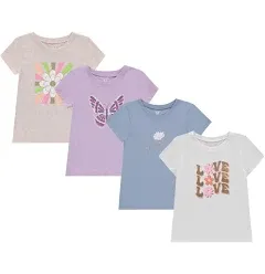 BTween Girls 4-Piece Tops | Fashionable Short Sleeve T-Shirt | Casual Daily Shirt for Kids - Assorted Colors