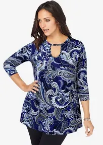 Jessica London Women's Plus Size Stretch Knit Keyhole Swing Tunic