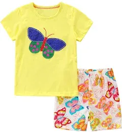 Bumeex Toddler Girls Summer Outfit Cotton Top and Shorts Clothing Set