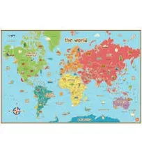 WORLD MAP KIDS WALLPOPS LAMINATED DRY ERASE WITH PEN 61CM X 91.5CM