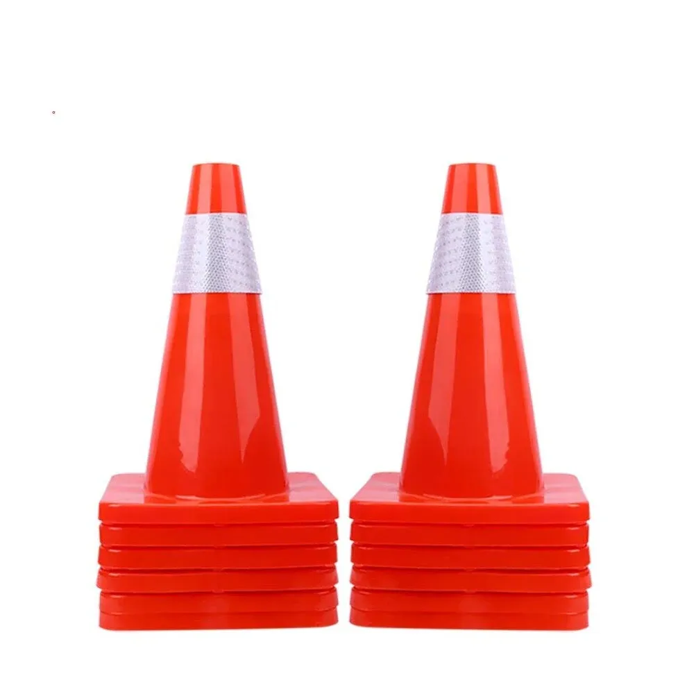 12 Pack 18" Traffic Cones PVC Safety Road Parking Cones Weighted Hazard Cones Construction Cones for Traffic Fluorescent Orange w/4" Reflective Strips Collar Safety Signs (12)