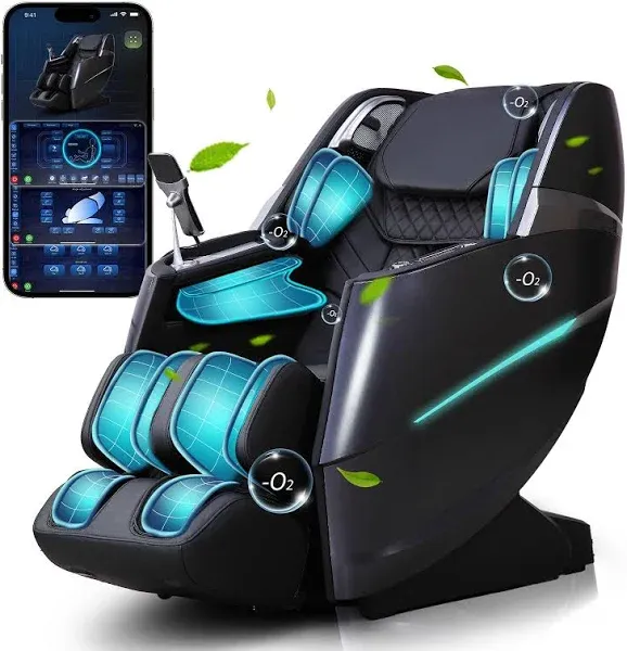 Massage Chair, Full Body Massage Chairs with Zero Gravity AI Voice Control Intelligent Body Scan Detection SL Track Foot Massage 3D Massage Recliner Bluetooth Speaker Airbags Black