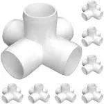 FORMUFIT 3/4" 5-Way Cross Furniture Grade PVC Fitting in White, Made in USA, UV-Resistant, Impact-Proof, 1.050" Actual Socket Diameter (Pack of 8) - F0345WC-WH-8