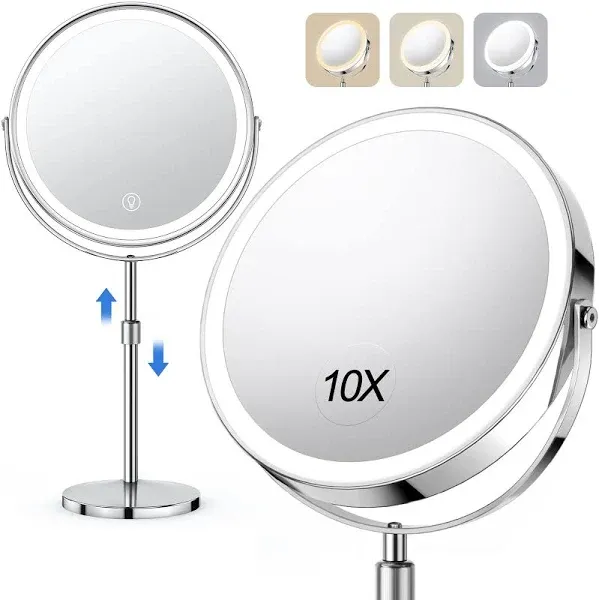 10X Large Lighted Makeup Mirror Rechargeable 8" Height Adjustable Vanity Mirror