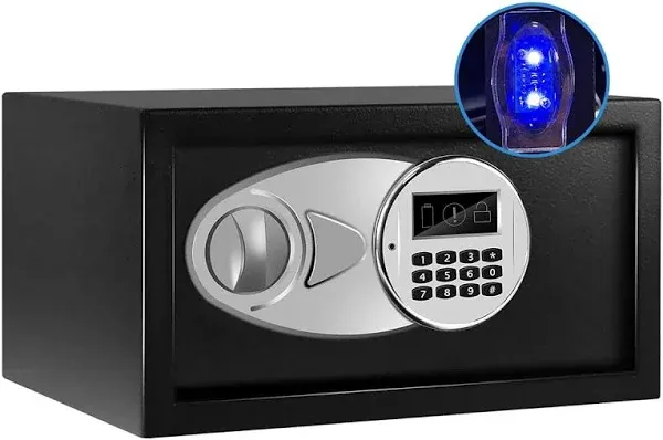 Safe Box with Sensor Light,Money Safe Box with Key & Digital Lock for Home. Security Safe Box Wall or Cabinet Fixed Design, Protect Cash, Jewelry, Passport, 0.8 Cubic Feet