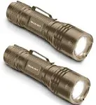  TAC LED Flashlight Pack - 2 Super Bright, Compact Tactical Desert Tan