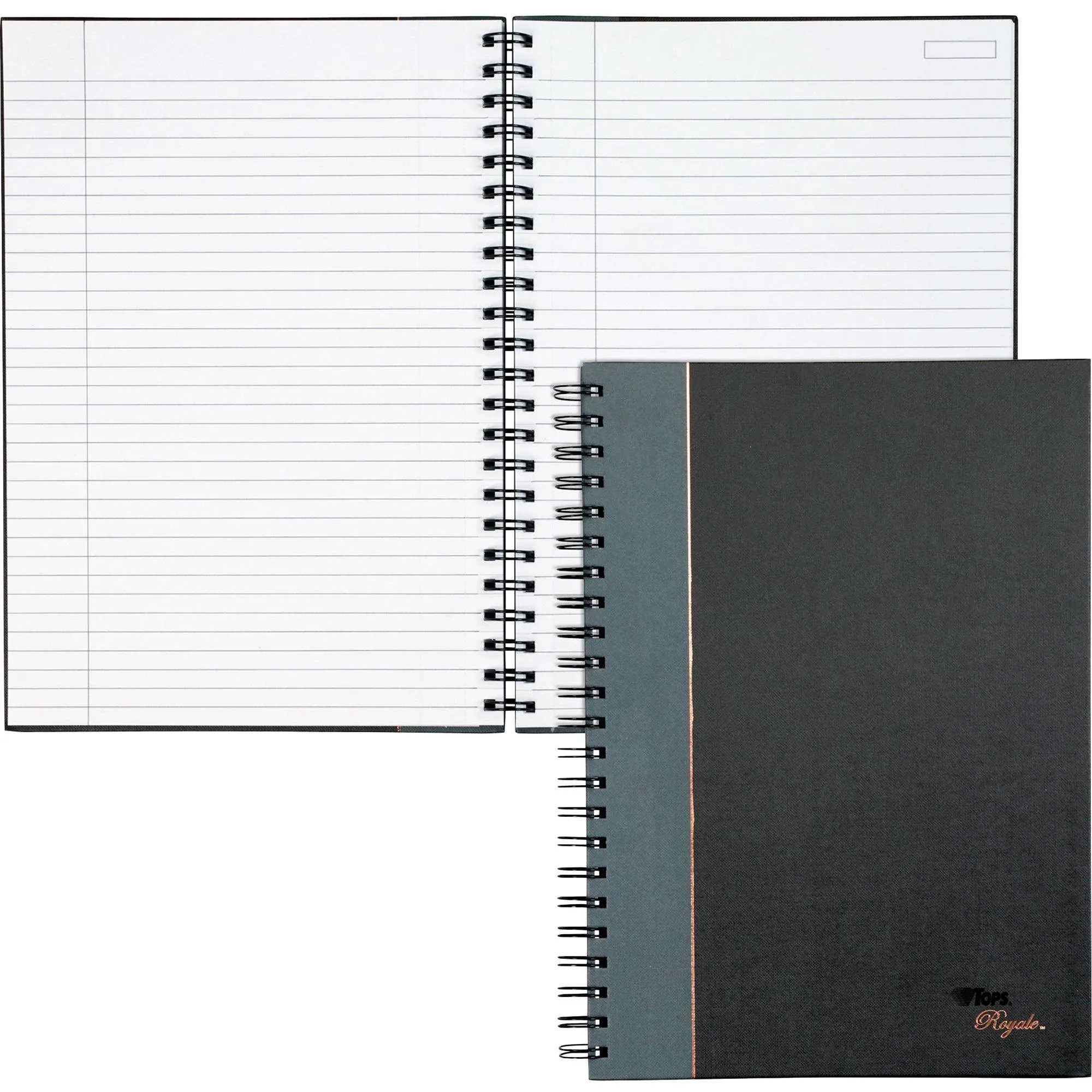 Tops Royale Wirebound Business Notebook, College, Black-Gray, 11.75 x 8.25, 96 Sheets