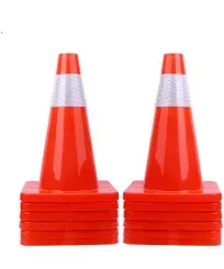 [ 12 Pack ] 18" Traffic Cones PVC Safety Road Parking Cones Weighted Hazard Cones Construction Cones for Traffic Fluorescent Orange w/4" Reflective Strips Collar