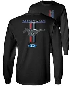 Ford Mustang Pony Racing Stripe 5.0 Muscle Shelby Long Sleeve T-Shirt Front Back Print