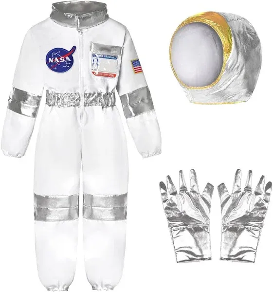 NASA Pilot Costume for Kids Astronaut NASA Costume for Boys Girls Space Jumpsuit for Halloween Dress Up