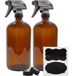 Cornucopia 32oz Amber Glass Spray Bottles (2-Pack); Brown Bottles w/ 3-Settin...