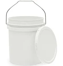 5-Gallon White Bucket Pail Container with Lid | Metal Handles with Plastic Grip for Easy Carrying | Multi-Use | Easy Stack and Store | Heavy-Duty 90MIL Extra Durable | Food Grade | BPA Free - 3 Pack