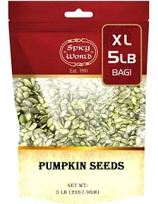 Spicy World Raw Pumpkin Seeds 2 LB Bag - Shelled, AAA Grade, Unsalted, Dry, Vegan, Bulk Bag