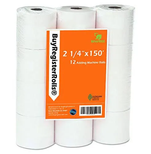 BuyRegisterRol<wbr/>ls (12 Rolls) Adding Machine Rolls  2 1/4&#034; X 150ft White Paper OB