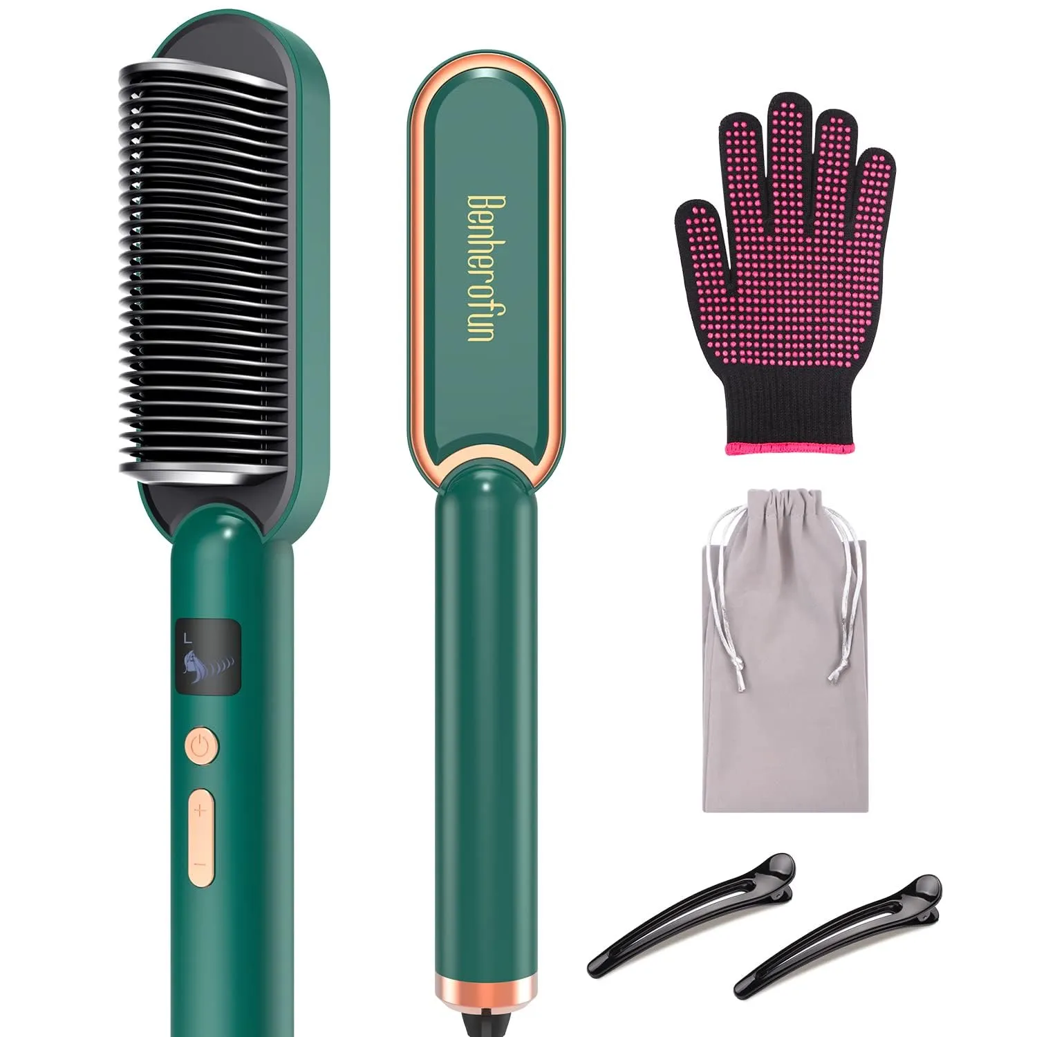 Benherofun Instant Heat No Scald Straightening Comb Brush Green Hair Stylist 